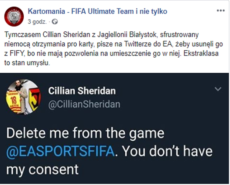 Sheridan chce, żeby EA usunęło go z gry FIFA 19 :D